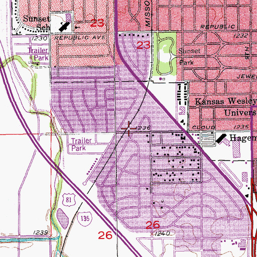 Topographic Map of Bel Air Southern Baptist Church, KS