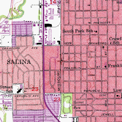 Topographic Map of Sunset Bible Chapel, KS