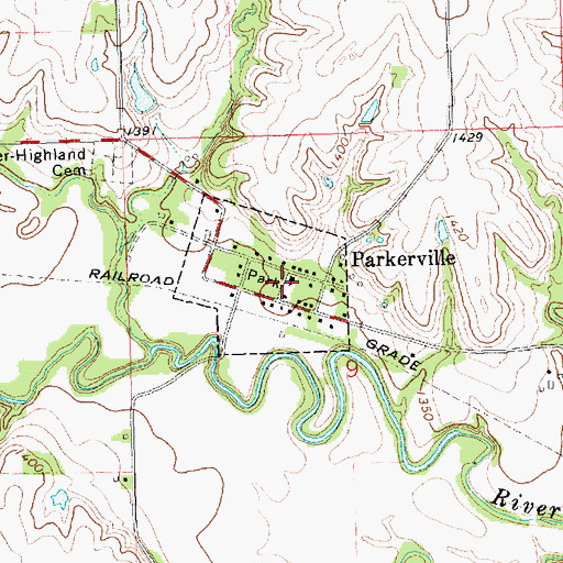 Topographic Map of Parkerville Baptist Church, KS