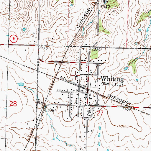 Topographic Map of Whiting Baptist Church, KS