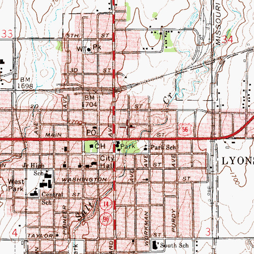 Topographic Map of Assembly of God Church, KS