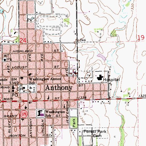 Topographic Map of Assembly of God Church, KS