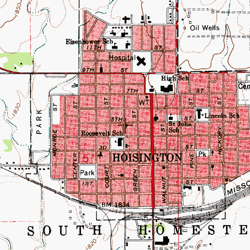Topographic Map of Hoisington Church of the Nazarene, KS