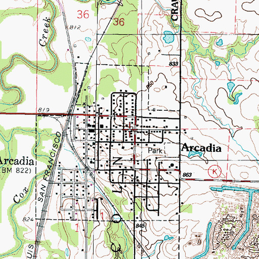 Topographic Map of Arcadia Christian Church, KS