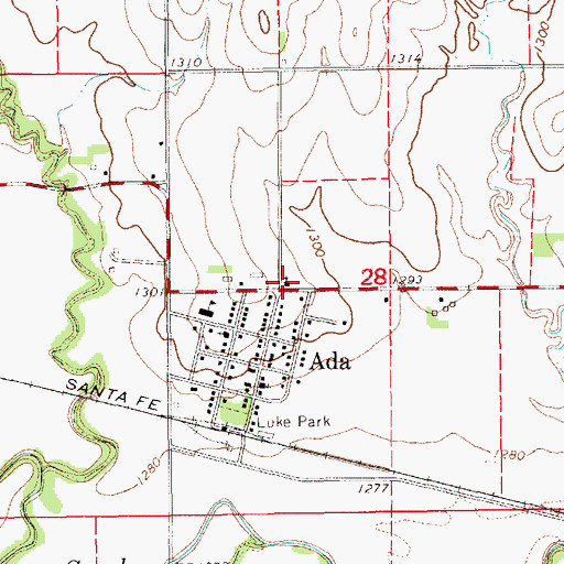 Topographic Map of Ada United Methodist Church, KS