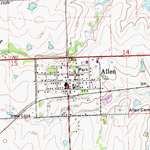 Topographic Map of Allen United Methodist Church, KS
