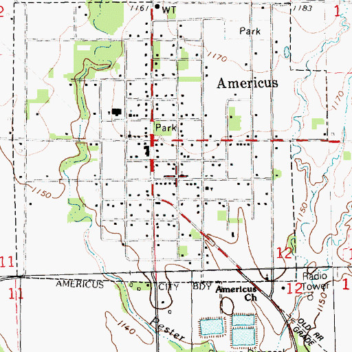 Topographic Map of Americus United Methodist Church, KS