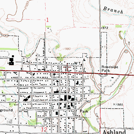 Topographic Map of Ashland United Methodist Church, KS
