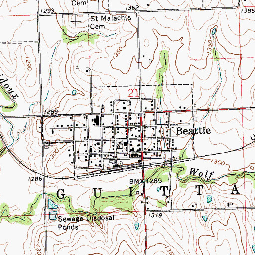 Topographic Map of Beattie United Methodist Church, KS