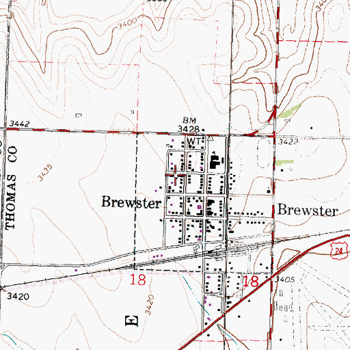 Topographic Map of Brewster United Methodist Church, KS