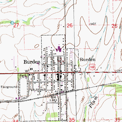 Topographic Map of Burden United Methodist Church, KS