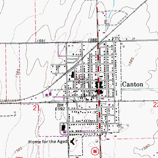 Topographic Map of Canton United Methodist Church, KS