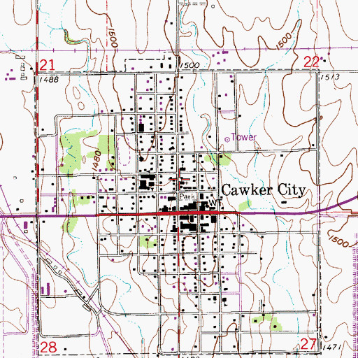 Topographic Map of Cawker City United Methodist Church, KS