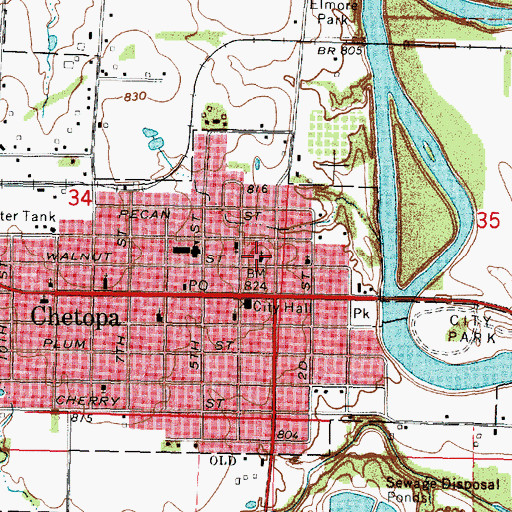 Topographic Map of Chetopa Saint Paul United Methodist Church, KS