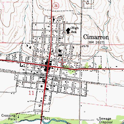 Topographic Map of Cimarron United Methodist Church, KS