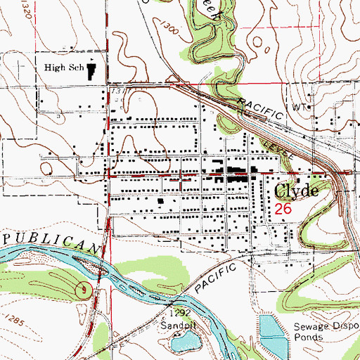 Topographic Map of Clyde United Methodist Church, KS