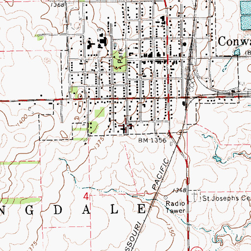 Topographic Map of Conway Springs United Methodist Church, KS