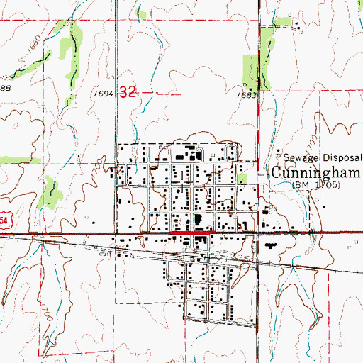 Topographic Map of Cunningham United Methodist Church, KS