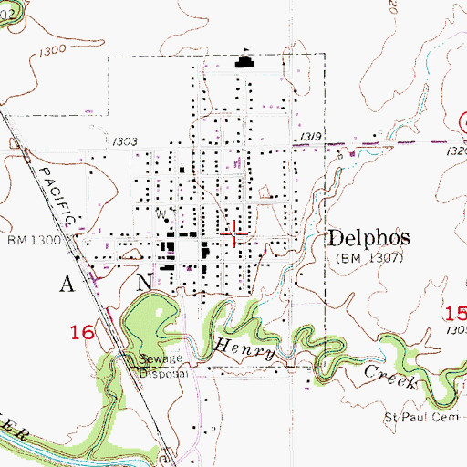 Topographic Map of Delphos United Methodist Church, KS
