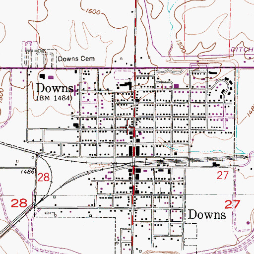 Topographic Map of Downs United Methodist Church, KS
