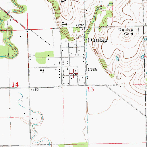 Topographic Map of Dunlap United Methodist Church, KS