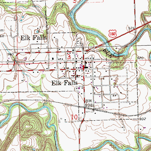 Topographic Map of Elk Falls United Methodist Church, KS