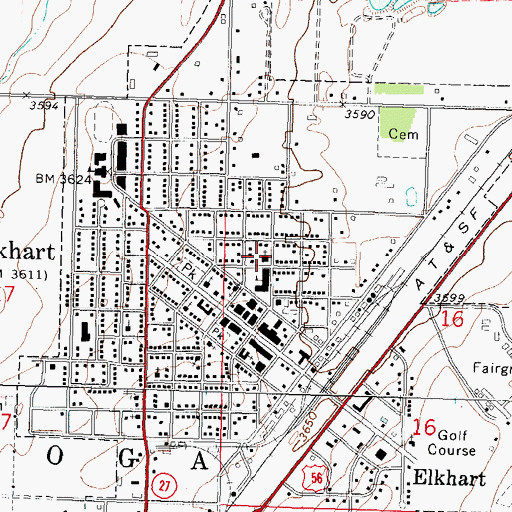 Topographic Map of Elkhart United Methodist Church, KS