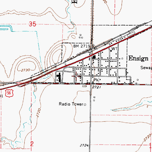 Topographic Map of Ensign United Methodist Church, KS