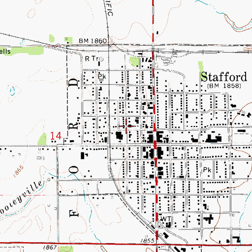 Topographic Map of First United Methodist Church of Stafford, KS