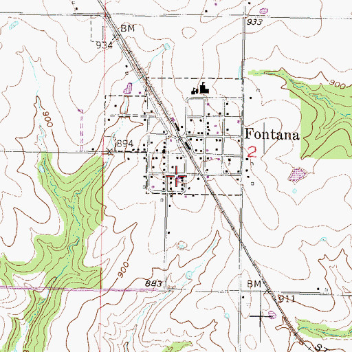 Topographic Map of Fontana United Methodist Church, KS