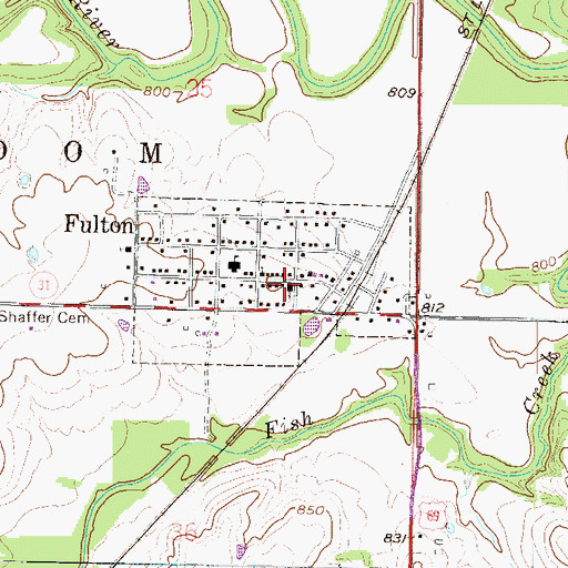 Topographic Map of Fulton United Methodist Church, KS