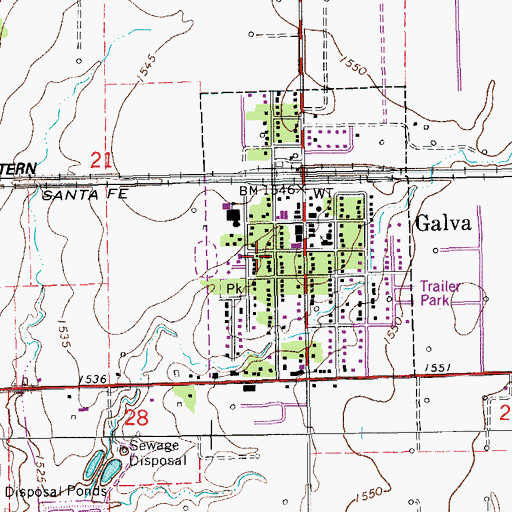 Topographic Map of Galva United Methodist Church, KS