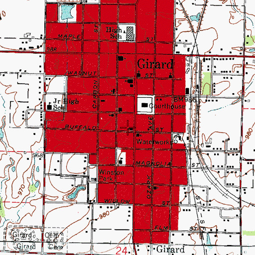 Topographic Map of Girard United Methodist Church, KS