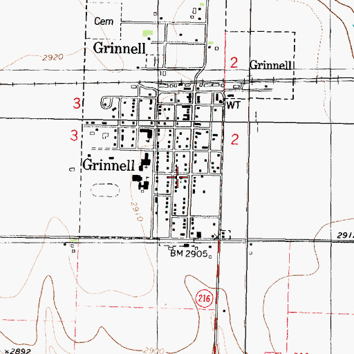 Topographic Map of Grinnell United Methodist Church, KS