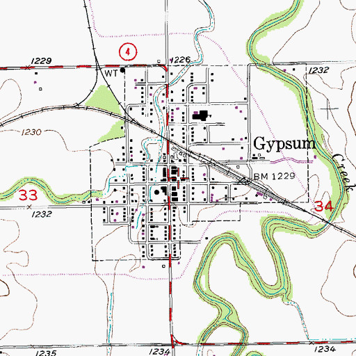 Topographic Map of Gypsum United Methodist Church, KS