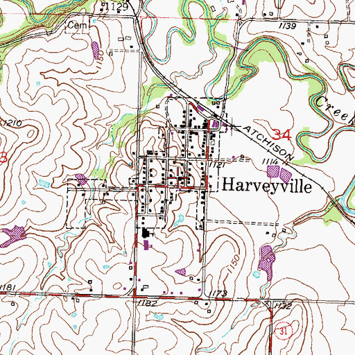 Topographic Map of Harveyville United Methodist Church, KS