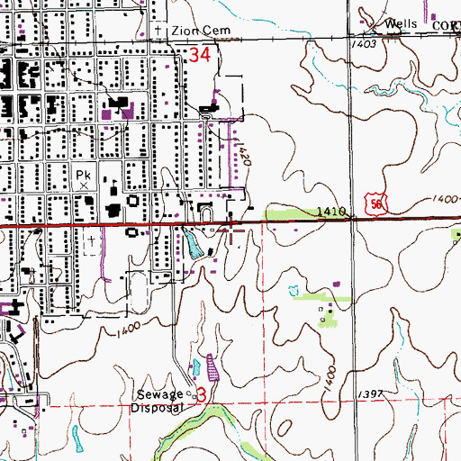 Topographic Map of Hillsboro United Methodist Church, KS