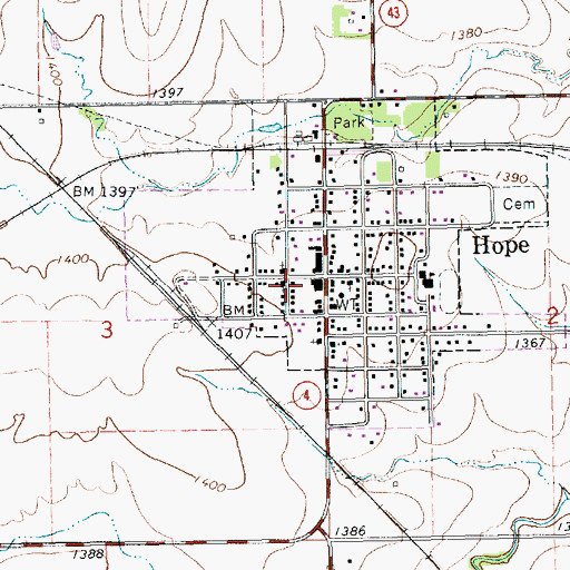 Topographic Map of Hope United Methodist Church, KS