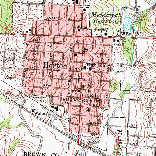 Topographic Map of Horton First United Methodist Church, KS