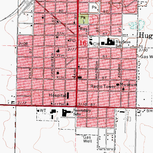 Topographic Map of Hugoton United Methodist Church, KS