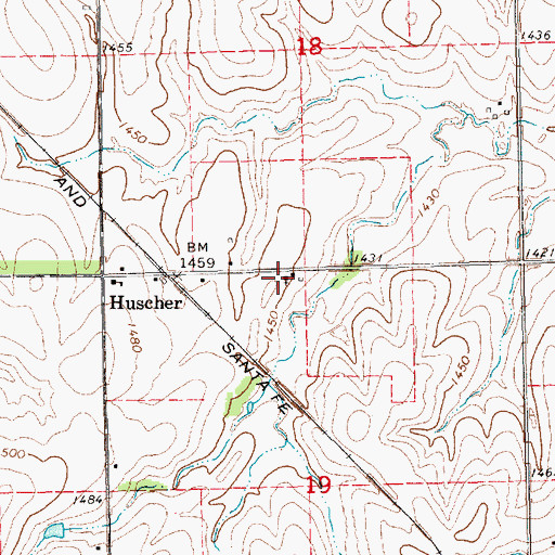 Topographic Map of Huscher United Methodist Church, KS