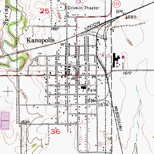 Topographic Map of Kanopolis United Methodist Church, KS