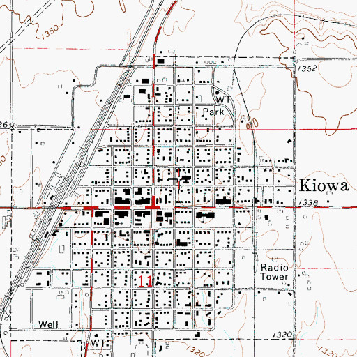 Topographic Map of Kiowa United Methodist Church, KS