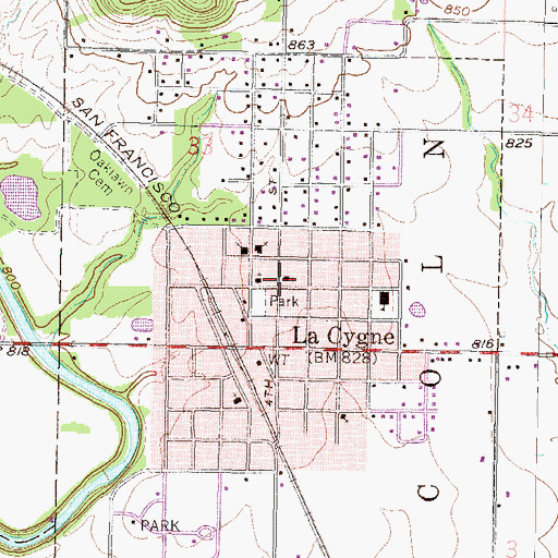 Topographic Map of La Cygne United Methodist Church, KS