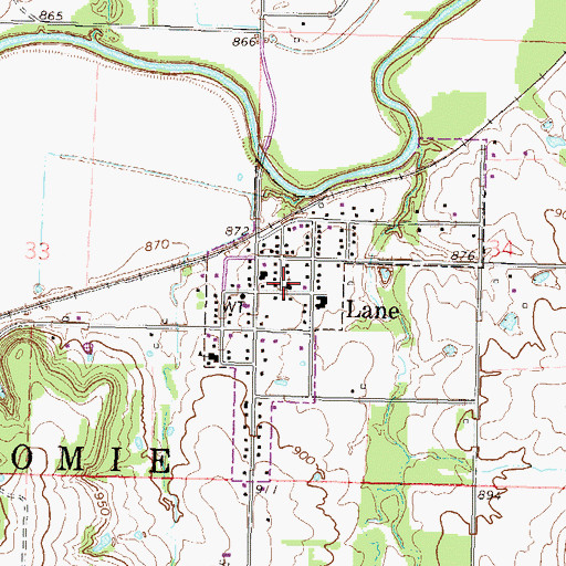Topographic Map of Lane Community United Methodist Church, KS