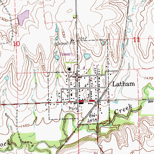 Topographic Map of Latham United Methodist Church, KS