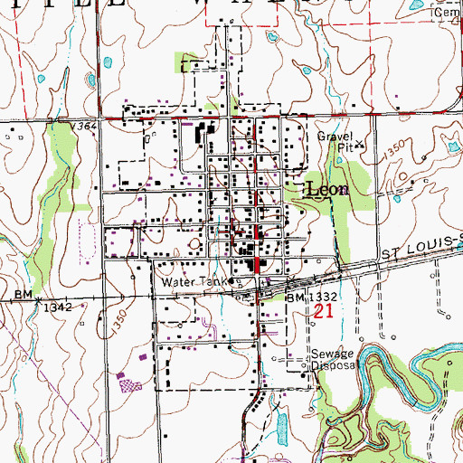 Topographic Map of Leon United Methodist Church, KS