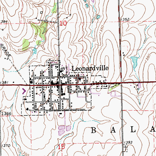 Topographic Map of Leonardville United Methodist Church, KS
