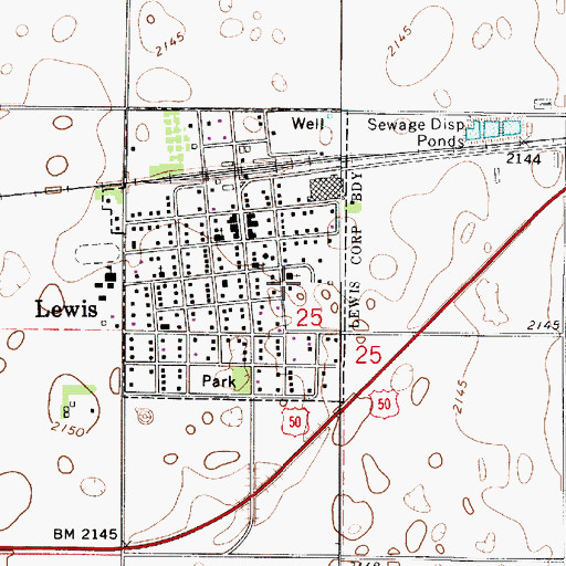 Topographic Map of Lewis United Methodist Church, KS