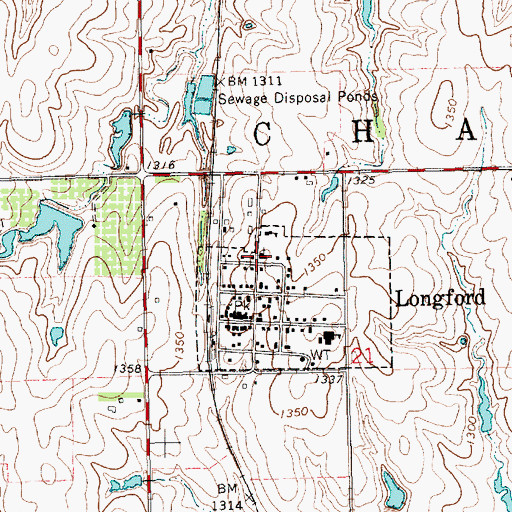 Topographic Map of Longford Bethel United Methodist Church, KS